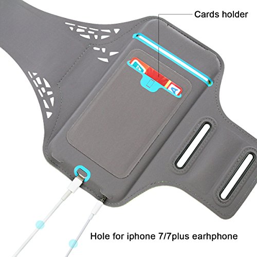 iPhone 7Â Plus Armband, Risepro iPhone 6Â Plus riconoscimento delle impronte digitali sostenuto da braccio per la corsa, allenamento, leggero, traspirante, in lycra, tasca nascosta, portachiavi, taglio auricolare per iPhone/Galaxy Note 5Â (14Â cm) e altri smartphone