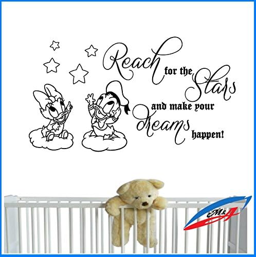 Wall Art Sticker Decals Wall Décor Children's Room Nursery Quotes Reach for The Stars And Make Your Dreams Happen! Daisy Duck and Donald Duck D39