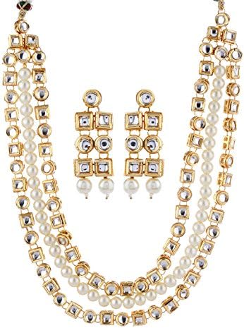 Indian Kundan Wedding Necklace Set Traditional Antique Pearl Necklace Jewelry Free Shipping