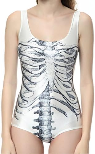 Sexy Girl Summer Skull Bone Bat Skeleton Batman 3D Prints One-Piece Sleeveless Swimsuit Swimwear 1056 White One Size