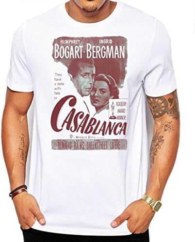 Casablanca Movie Poster Men's Fashion Quality Heavyweight T-Shirt. White/Medium