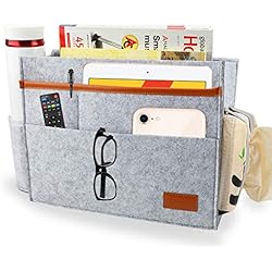 HOWAF Poche de Rangement de Chevet Plus épaisse en Feutre, Organisateur de Rangement Caddy Suspendu pour Livre, Lunettes, Tasse et Télécommande Parfait pour Lits Superposés, Lit de Bébé, Canapé(Gris)