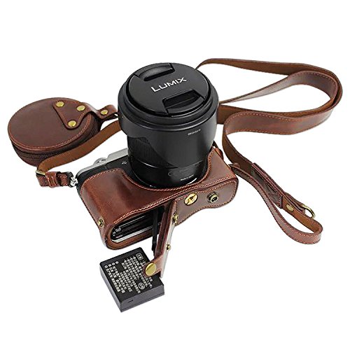 First2savvv XJD-GX80-HH10S10 Premium Qualität braun Ganzkörper- präzise Passform PU-Leder Kameratasche Fall Tasche Cover für Panasonic Lumic DMC-GX80 mit Kameragurt - 4