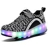  Kinderschuhe mit Rollen Kinder Schuhe Jungenschuhe Skateboardschuhe Mädchen Skateboard Schuhe Led Roller Skate Schuhe Sneakers Turschuhe Laufschuhe Sportschuhe mit Rollen für Mädchen Jungen Schwarz 34