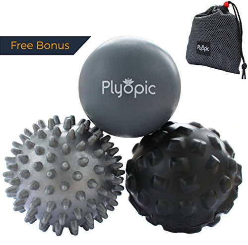 Plyopic Bolas de Masaje – (Set de 3 Massage Balls) – Incluye Pelotas de Goma, con Pinchos y de Espuma - 7cm | Para Liberación Miofascial, Trigger Point y Fascitis Plantar. Elimina Dolores Musculares: Espalda Cuello Pies