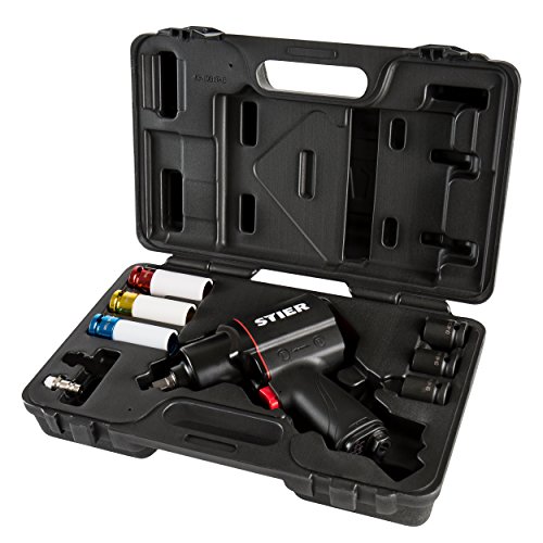 STIER Schlagschrauber-Satz I Druckluft-Schlagschrauber 17-BS 1/2 I Kraft-Steckschlüsseleinsatz 1/2 I Stecknippel 1/4 I Lösedrehmoment von 1.756 Nm I 3 Geschwindigkeitsstufen I 8-teiliges Set - 2