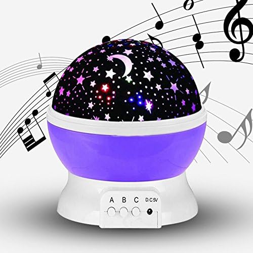 Baby Nursery Night Light with Music,Kokome USB Rechargeable 4 Modes LED Constellation Children Kids Toy Rotation Lighting Romantic Mood Cosmos Universe Sky Moon Star Rotating Round Projector Lamp Gift