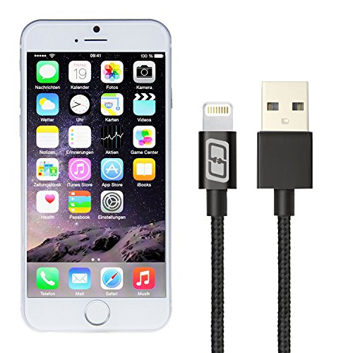 MyGadget©- 2 x Nylon Iphone-Ladekabel mit Metall USB-Anschluss (1 M) Textil für das Apple 7/7 Plus 6s/6s Plus/6/5/5s/5c/SE, iPod nano 7/5G (Schwarz) - 3