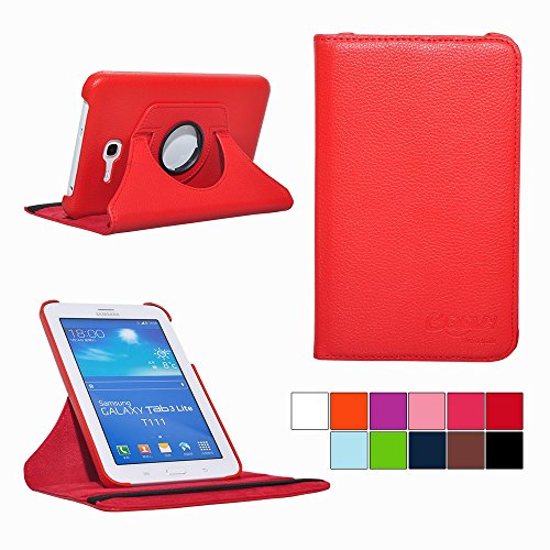 COOVY® Funda para Samsung Galaxy Tab 3 Lite 7.0 SM-T110 SM-T111 Smart 360º Grados ROTACIÓN Cover Case Protectora Soporte | Color Rojo