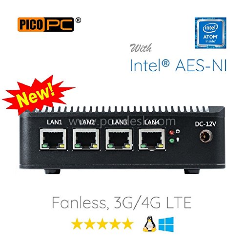 PICOPC Intel AES-NI Atom® E3845 4 LAN Fanless Firewall Appliance Router Barebone (WiFi, No RAM, No mSATA SSD) support OS like Sophos, Untangle, Ubuntu, pfSense, ClearOS, FreeBSD, Monowall, Debian
