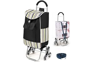 Ovshnrr Carrello Spesa 3 Ruote Scale, Carrello Portaspesa Pieghevole, 32L, Capacità di Carico 30kg, Borsa di Stoccaggio Rimovibile, Ruote in Acciaio inox, per Salire le Scale