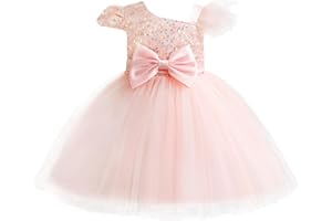 AIEOE Vestido Elegante de Niña con Lazo y Cremallera Vestidos de Bautizo de Princesa de 1-5 Años