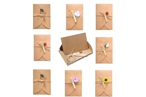 JULIYEH N/U 8 Biglietto Di Auguri Cartolina Buste,Retrò Carta Kraft Fiori Secchi Decorato Cartolina,Cartoncini con Busta,Biglietti di Natale,Invito di Compleanno