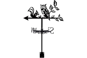 SUPERDANT Owl and Squirre Weather Vane Owl on Branch Weather Vanes for Sheds Squirre Wind Vanes Metal Weathervanes Black Wind Direction Indicator for Roof Garden Shed Farm Backyard Gazebo Barn