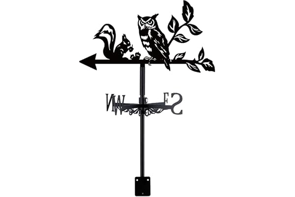 SUPERDANT Girouette de Jardin Exterieur de Hibou et D'Écureuil Indicateur de Direction du Vent Instrument de Mesure Installation sur Toit Girouettes pour Jardin Deco Jardin Exterieur Noir