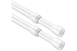 AIZESI 2 Pack Curtain Rods Extendable 68-100 cm, Spring Loaded Curtain Rod Curtain Poles No Drilling Tension Curtain Rod Tension Rods for Curtains, Cupboard, Window, Kitchen White