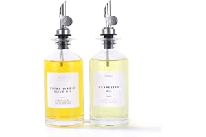 Molimoli Dispenser per Olio Cucina, Versatore Automatico, Bottiglia Sottile in Vetro per Cucina, Brocca per Olio d'Oliva, | Set di 2