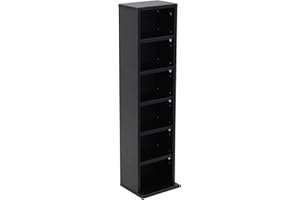 Oypla 6 Tier Black Wooden CD DVD Game Book Shelf Storage Tower Rack - Fits 102 CDs