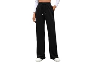 MEDUOLA Pantalon Fluide Femme Décontracté avec Cordon Elegant avec Poches Pantalon de survêtement Droit à Jambes Larges Printemps Automne Jogging