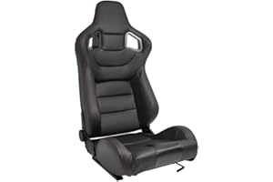 AUTO-STYLE Sedile Sportivo 'RK' - Finta pelle Nero + Cucitura Rossa - reclinabile doppia regolazione - incl. Slitte