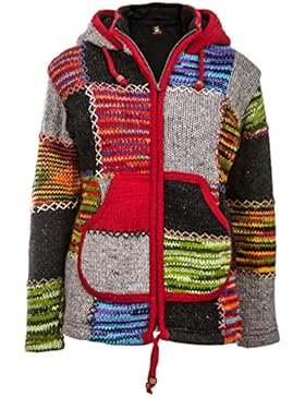 Bunte Patchwork Jacke | Damen | Nepal Jacke mit Patches | Wolljacke | Warmes Fleece Innenfutter