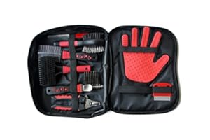 SPARK TRADE Professional 8 Piece Grooming Kit for Dogs or Cats-Pet Grooming Accessories Set with Fluffy Comb, Knotting Comb, Foldable Bowl, Nail Clippers, File, Forked toothbrush, Cosmetic Shears, Shower Puff