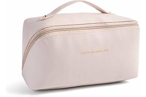 AFFO Reise Kosmetiktasche Damen mit Großem Fassungsvermögen, Tragbare Make Up Bag Schminktasche, Wasserdichter Kulturbeutel-Organizer, Leder Reisekosmetiktasche für Geschäftsreisen, Urlaub (Weiß)