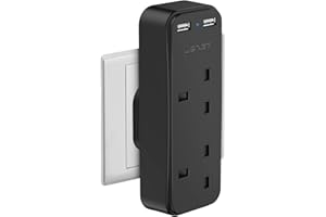 JSVER Double Plug Adapter with 2 USB Charging ports,Multi Sockets Plugs Extension Wall Charger Adapter 13A Power Socket for Travel, Home and Office, Black