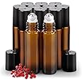 12 Pack Roller Bottles for oil, Sungwoo 10ml Essential Oil Glass Roller Bottles with Roller Balls Amber
