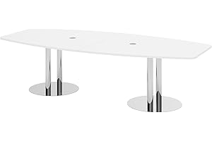 ‎BÜMÖ Bümö Konferenztisch oval 280x130 cm großer Besprechungstisch in Weiss, Besprechungstisch mit Chromsäulen, Meetingtisch für 10 Personen, XXL-Tisch für Besprechungsraum & Meeting