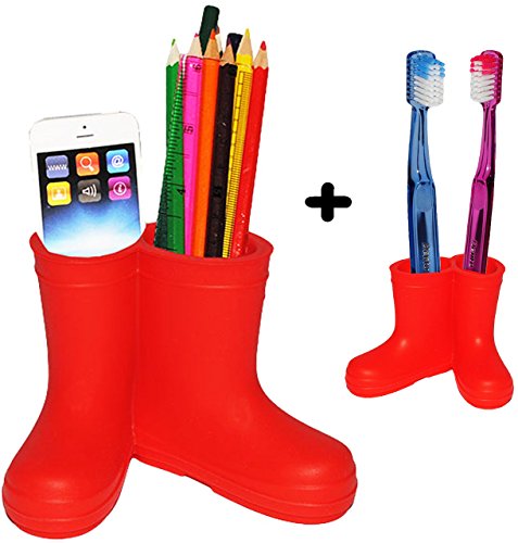 2 tlg. Set _ “ verschiedene Gummistiefel – freie FARBWAHL “ – Organizer – Utensilienbehälter / Stiftebecher – aus Silikon – für Kinder & Erwachsene / z.B. Fernbedienung – Stifte / Handyhalter – Schminkstiftehalter / Zahnbürstenhalter – zum Zähneputzen – Badezimmer Bad Kinderzahnbürste / Schuhe Stiefel – lustig bunte – Utensilo / Schreibtischbutler – Organizer – Schreibtischbox – Stifteköcher – Kosmetikorganizer – Stiftbecher / Stiftebox – Stiftehalter – Aufbewahrungsbox - 4