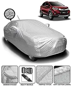 Fabtec Waterproof and Heat Resistant Metallic Silver Mirror Antenna Pocket Car Body Cover for Honda WRV with Soft Cotton Lining (Full Bottom Elastic, Full Sized, Triple Stitched)