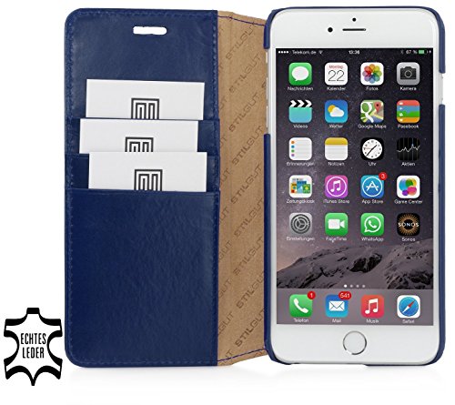 Preisvergleich Produktbild StilGut Schutzhülle für iPhone 6s Karten-Fächern aus Leder, nachtblau