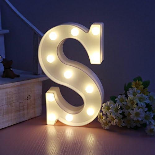 Lamker Decorative LED Lights Alphabet Letter S 26 Letters Sign Warm White Plastic Light up Word for Birthday Wedding Party Bar Bedroom Wall Hanging Night Decorations