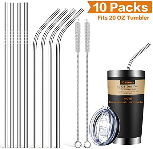 Stainless Steel Straws, Reusable Set of 8 Metal Drinking Straws with 2 Cleaning Brushes, Great for Smoothie, Milkshake, Cocktail and Cool Drinks, Eco-Friendly, Non-Toxic, Washable Stainless Steel Drinking Straw
