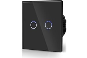 BSEED Dotykowy włącznik światła, dotykowy, ścienny, standardowy, 110 V – 240 V, hartowana płyta kryształowa z podświetleniem LED, 2 moduły, 1-drożny, czarny