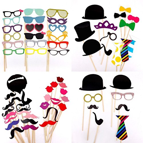 JZK® 58 tlg Foto requisiten verkleidung accessoires masken schnurrbart lippen brille krawatte tabakspfeife hüte bärte photobooth photo booth props zubehör set kit für neujahr hochzeit geburtstag party abschlussfeier etc. (versand ort Deutschland) - 2