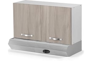 REDÒKASA Pensile per cucina componibile da 90 cm con due ante, realizzata in legno 100% MADE IN ITALY disponibile con o senza cappa (Cappa Inox, Olmo)