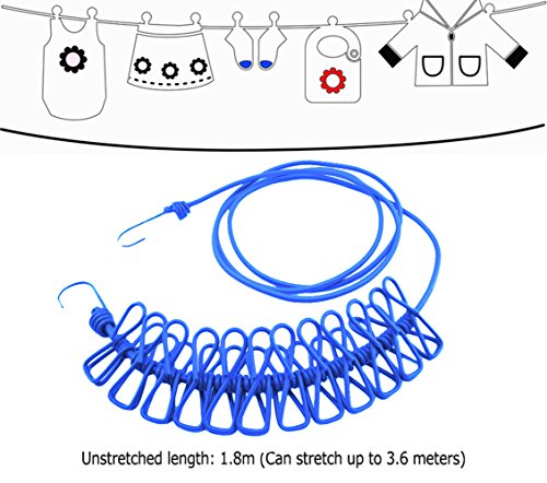 Pasway 2 Set Winddichte Tragbare Reise Outdoor Wäscheleine mit 12 Clips, Blau - 7