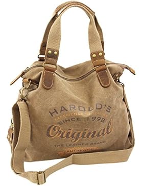Canvas Damen Handtasche mit Echtlederbesatz Schultertasche Legere Umhängetasche aus Segeltuch Coole Frauen Crossbody...