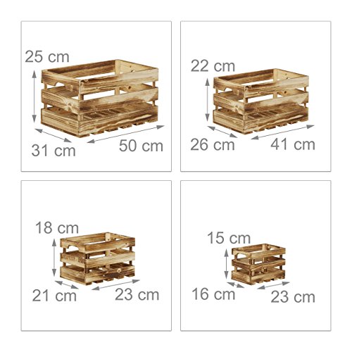 Relaxdays Holzkiste Vintage 4er Set, Geflammt, Shabby Chic, alter Used Look, 4 Größen, Weinkiste, Obstkiste, natur - 2