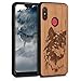 Produktbild kwmobile Holz Schutzhülle für Xiaomi Redmi 6 Pro/Mi A2 Lite - Hardcase Hülle mit TPU Bumper Kirschholz in Wolfskopf Design Braun Dunkelbraun - Handy Case Cover