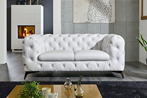 Moebella Designer Leder Chesterfield Sofagarnitur 3-2-1 Big-Emma weiß