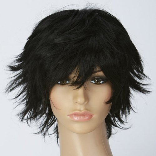 Black Stylish Men Women new Layered Cosplay Wig Short Party Hair With Free Wig Cap