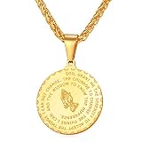 【DISEÑO】 Medalla Redonda con oración y manos renzando, estilo simple y religioso, adecuado para llevarse cada día