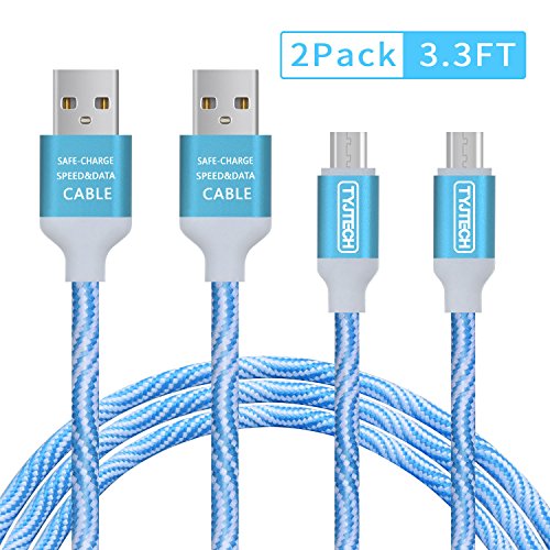 Micro USB Kabel, TYJTECH 2-Pack 3.3FT/1M Micro USB Schnellladekabel Geflochtenes Kabel High Speed Sync für Android Smartphones, Samsung Galaxy, HTC, Huawei, Sony, Nexus, Nokia, Kindle und mehr - Blau