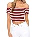 Produktbild Ba Zha HEI New Mode Frauen Damen Schulterfrei Kurzarm Gestreift Bluse Tops Kleidung Damen Schulterfrei Oberteil Kurzarm Hemd Shoulder Tunika ehr Angenehm zu Tragen T-Shirt (rot, M)