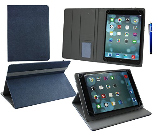 Emartbuy® Archos 101c Copper 10.1 Zoll Tablet Universal ( 9 - 10 Zoll ) Dark Blau Premium PU Leder Multi Angle Exekutive Folio Geldbörse Hülle Grey Innenraum mit Kartensteckplätze + Eingabestift