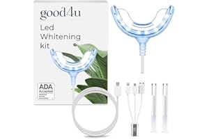 Good4u® - Kit Blanqueador Dental Profesional, Blanqueamiento Dental con Luz LED, 2 Jeringas de Gel, Compatible con iOS, Android y USB, Sin Baterías