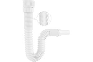 Hibbent Sifon Lavabo, Universal de 1-1/4” ó 1-1/2”, Sifón Lavabo Flexible Inodoro con Alambre de Acero Incrustado, y Salida de 32 mm, Para Lavabo de Cocina y Baño,Blanco